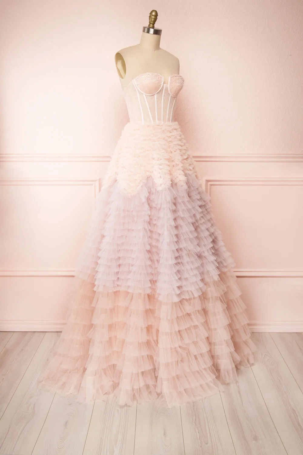 Asako Blush | Bustier Layered Tulle Maxi Dress sold by Boutique 1861 product image thumbnail 5