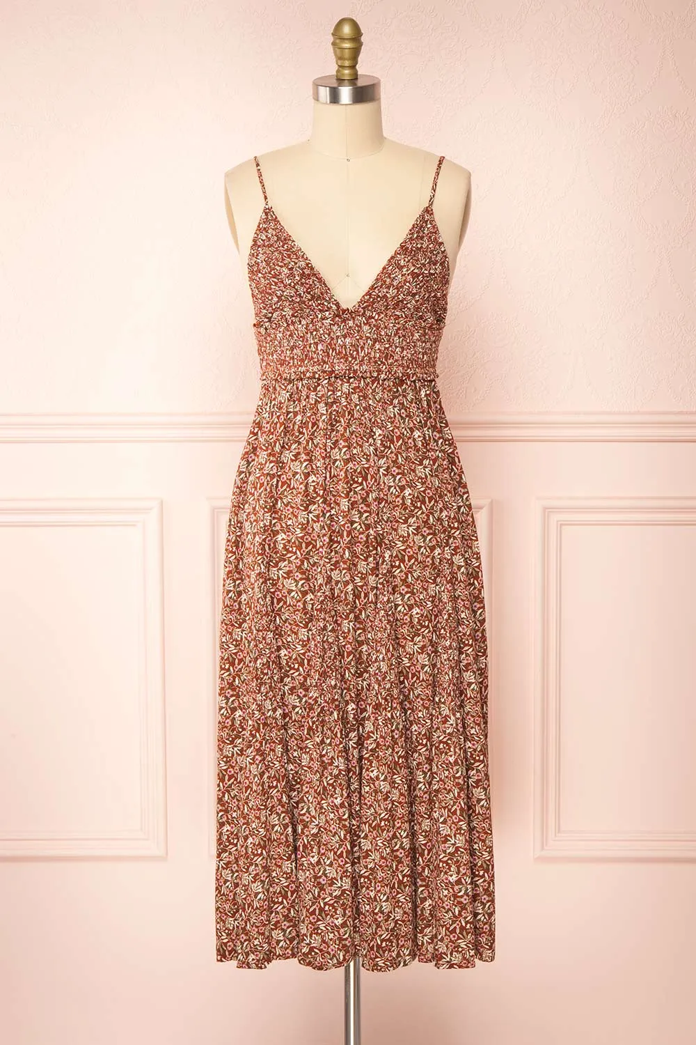 Faiza | Floral V-Neck Midi Dress w/ Thin Straps sold by Boutique 1861