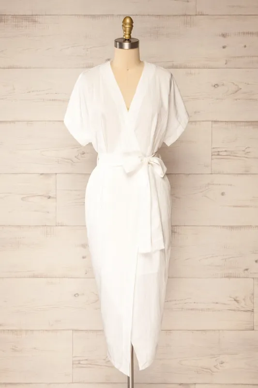 Junin White | Short Sleeve Wrap Midi Dress sold by Boutique 1861
