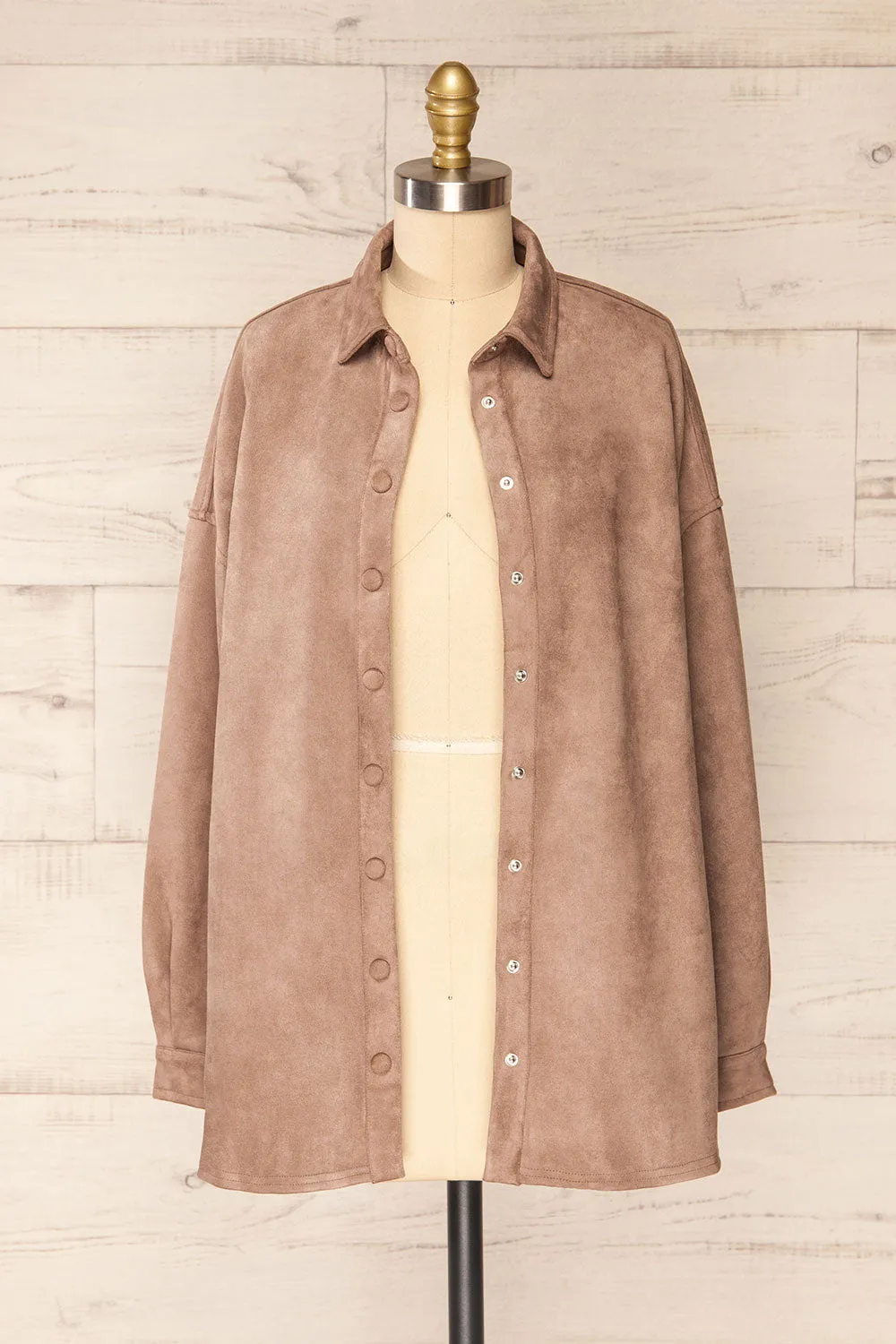 Barriot Taupe | Faux Suede Button-Up Shirt sold by Boutique 1861 product image thumbnail 3