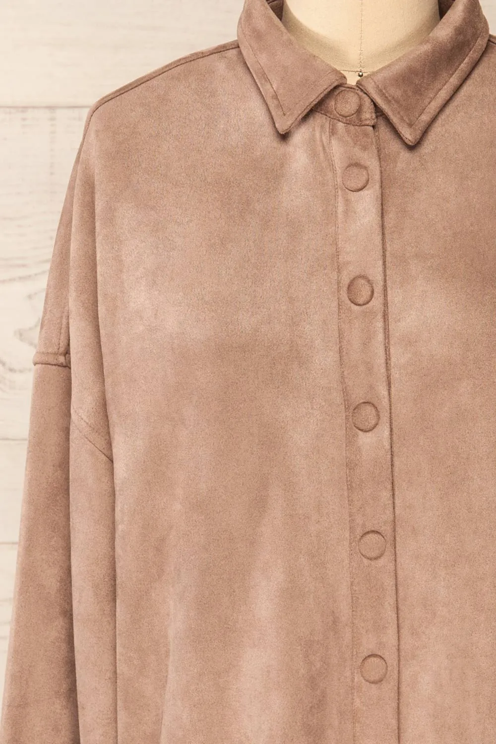 Barriot Taupe | Faux Suede Button-Up Shirt sold by Boutique 1861 product image thumbnail 4