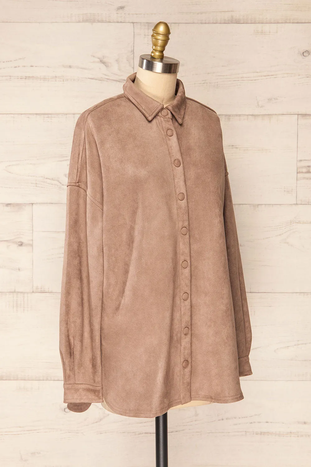 Barriot Taupe | Faux Suede Button-Up Shirt sold by Boutique 1861 product image thumbnail 5