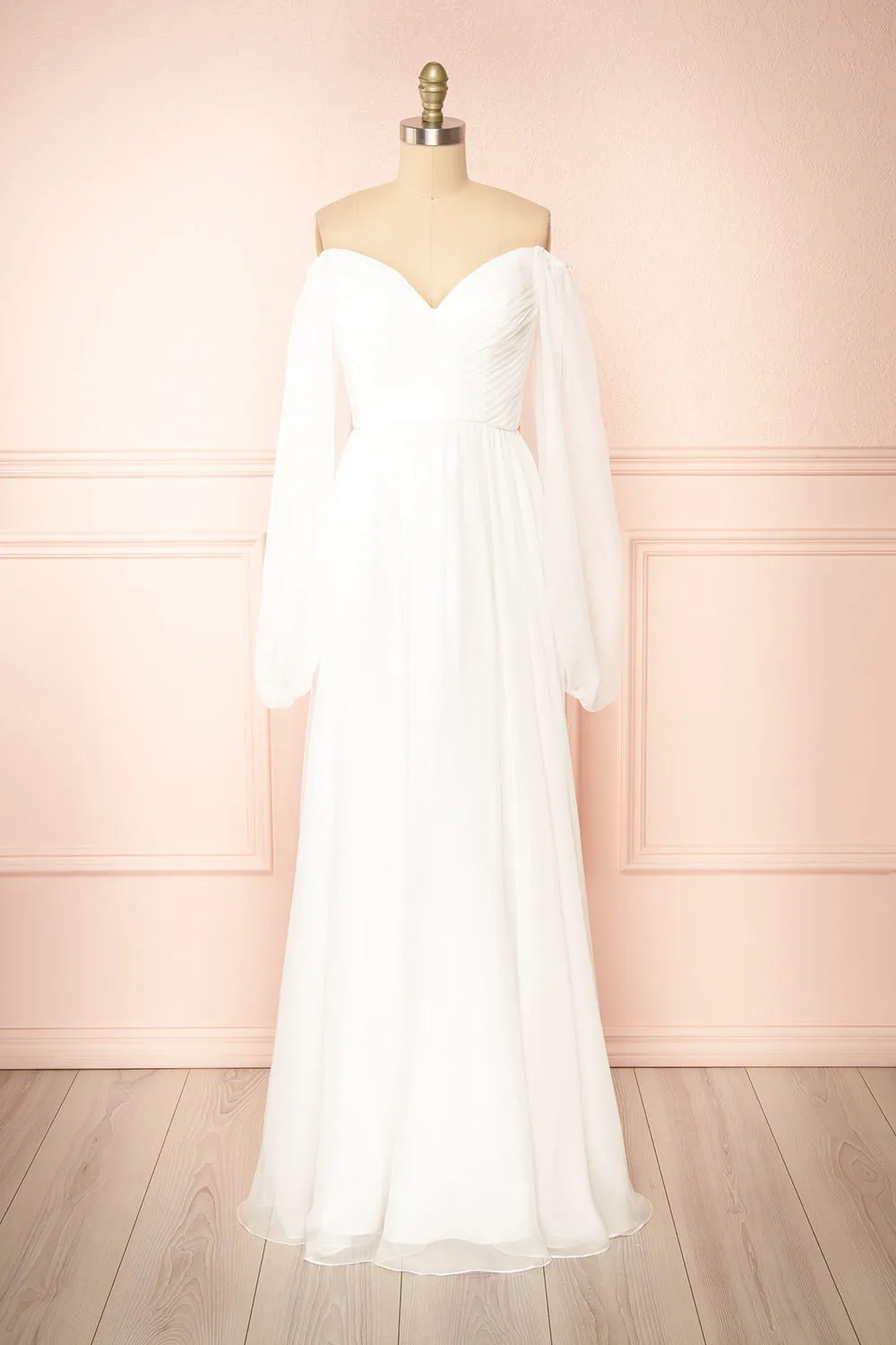 Vivienne | Maxi White Dress w/ Pleated Bust sold by Boutique 1861
