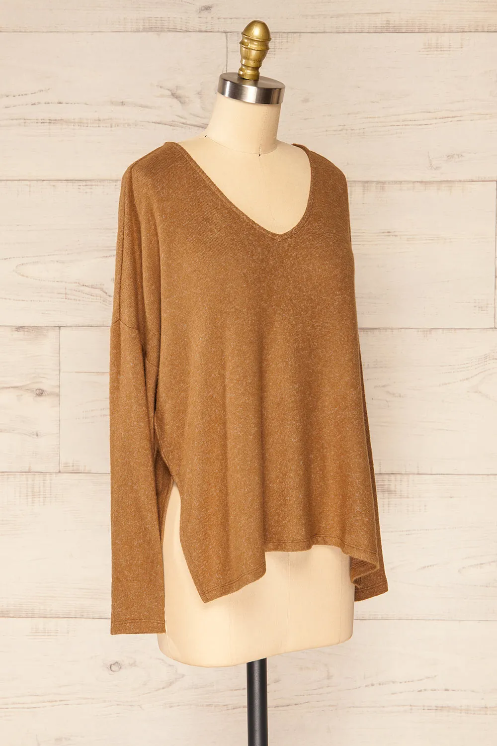Ancone Camel | Long Sleeve V-Neck Top sold by Boutique 1861 product image thumbnail 4