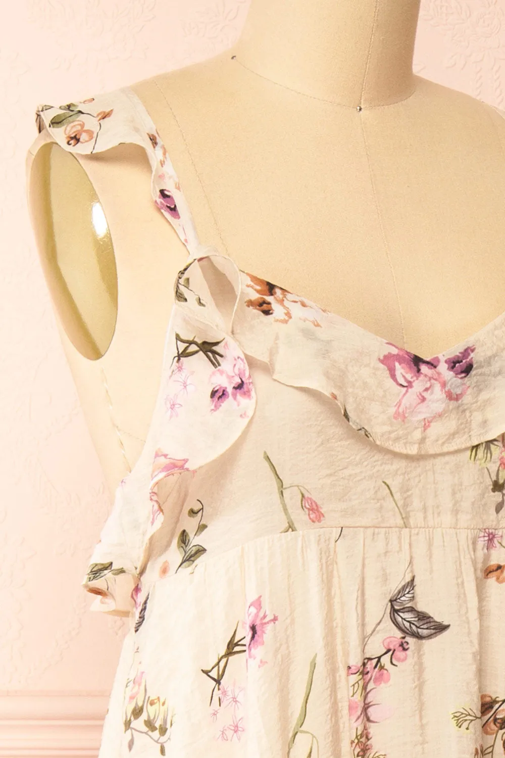 Queenie Beige | Floral Maxi Dress w/ Ruffled Straps sold by Boutique 1861 product image thumbnail 5