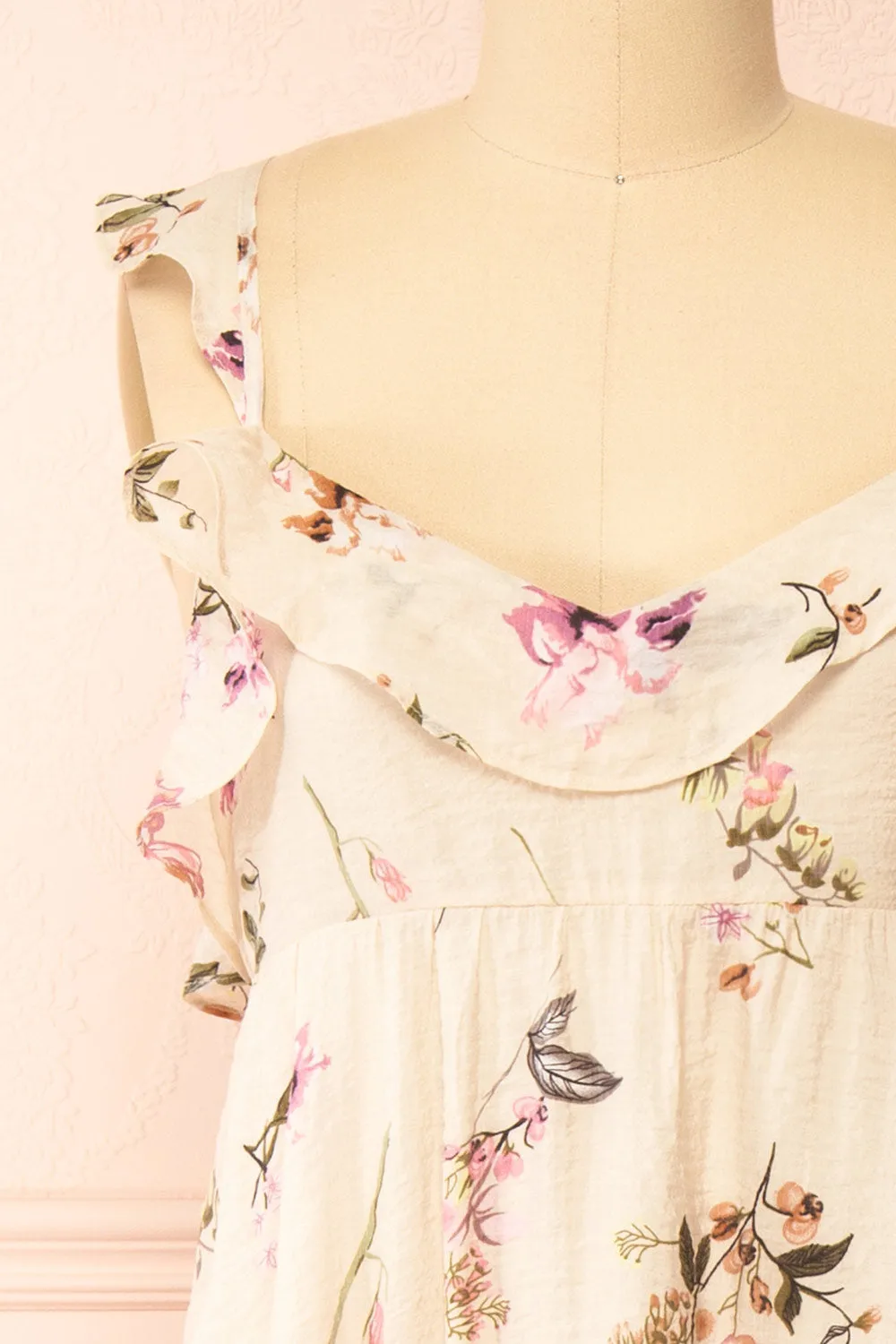 Queenie Beige | Floral Maxi Dress w/ Ruffled Straps sold by Boutique 1861 product image thumbnail 3