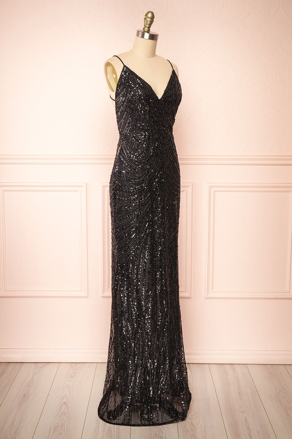 Isolina | Black Sparkly Sequin Maxi Dress sold by Boutique 1861 product image thumbnail 4