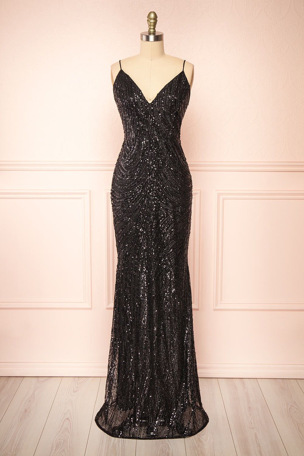 Isolina | Black Sparkly Sequin Maxi Dress sold by Boutique 1861