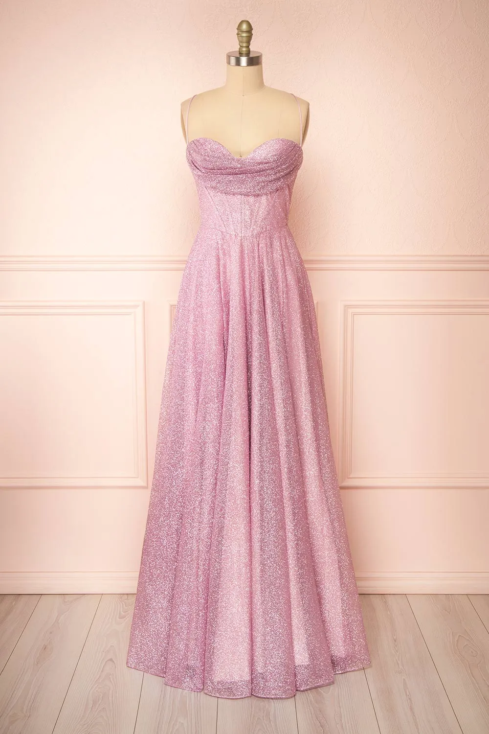 Lexy Pink | Sparkly Cowl Neck Maxi Dress sold by Boutique 1861