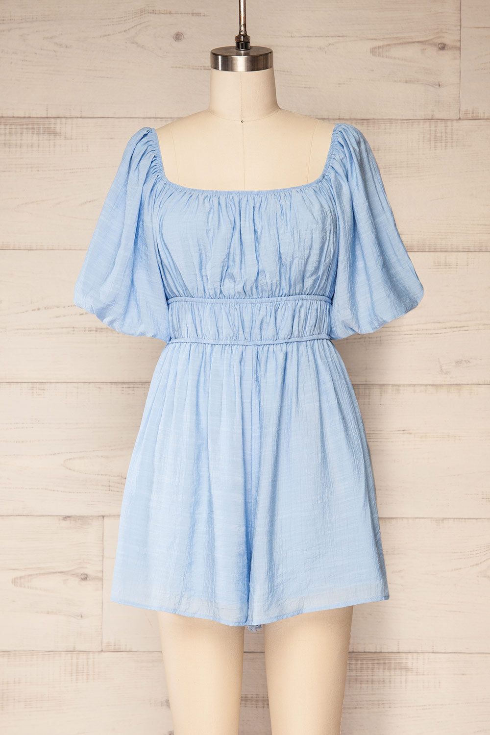 Damascus Blue | Short Romper w/ Puffy Sleeves sold by Boutique 1861