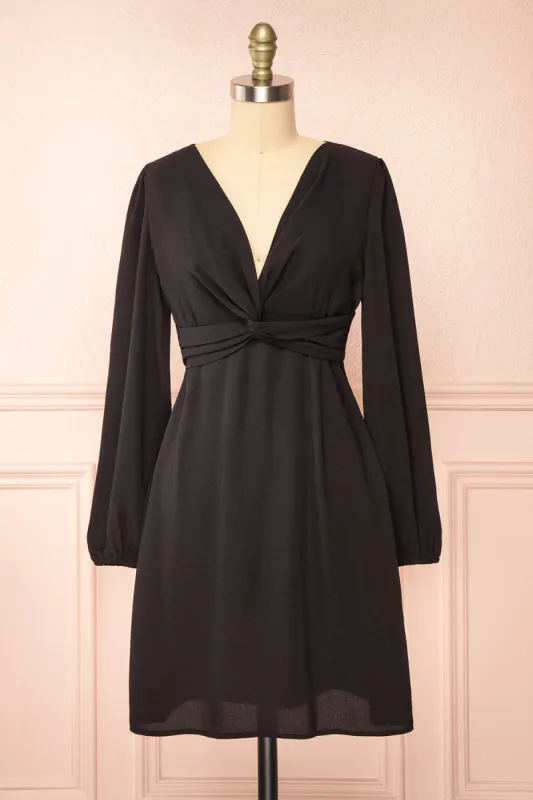 Ebba Black | Knot Front Short Dress w/ Long Sleeves sold by Boutique 1861