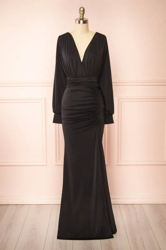 Cassidy Black | Plunging Neckline Mermaid Maxi Dress sold by Boutique 1861