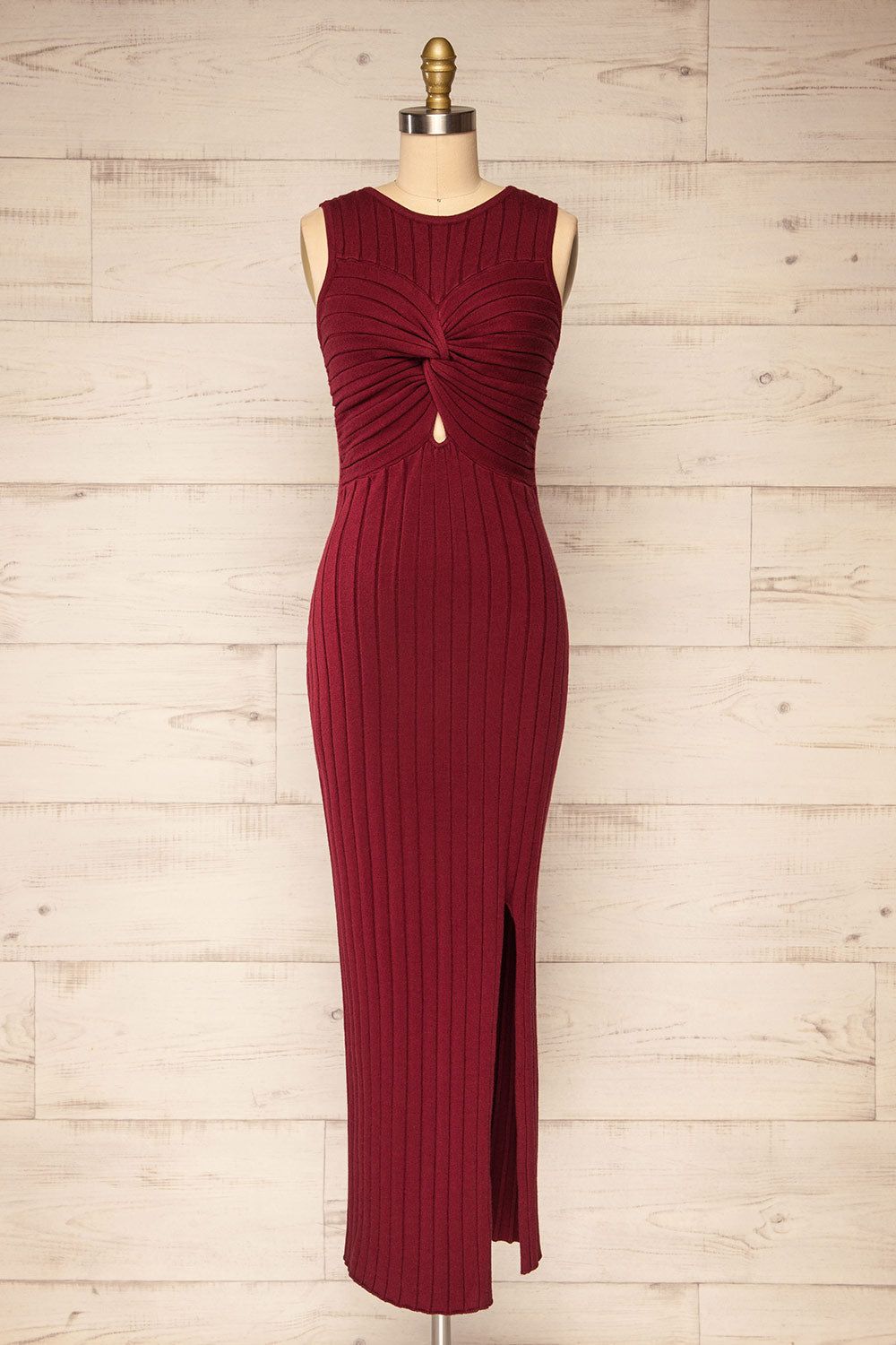 Bandung | Burgundy Maxi Front Knot Dress sold by Boutique 1861