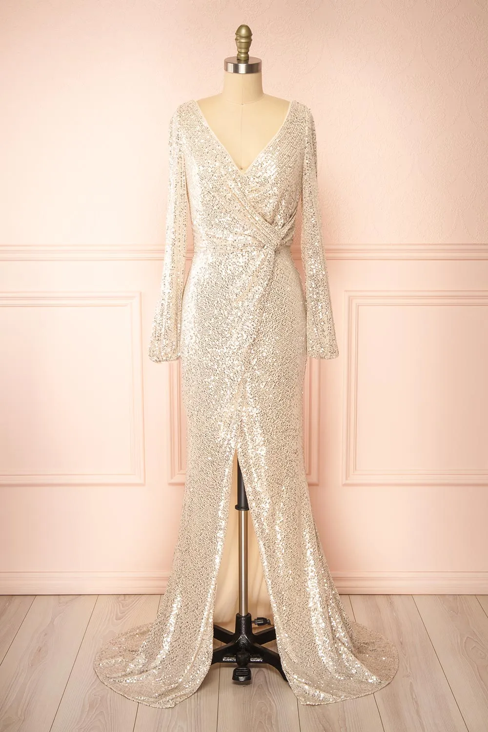 Roxy Champagne | Sequins Long-Sleeved Maxi Dress sold by Boutique 1861