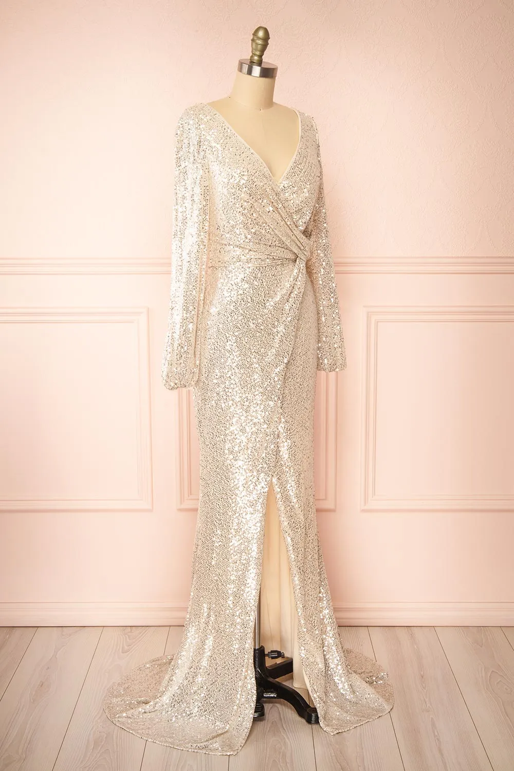 Roxy Champagne | Sequins Long-Sleeved Maxi Dress sold by Boutique 1861 product image thumbnail 3