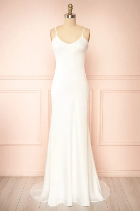 Fulmina | Ivory Satin Maxi Slip Dress sold by Boutique 1861