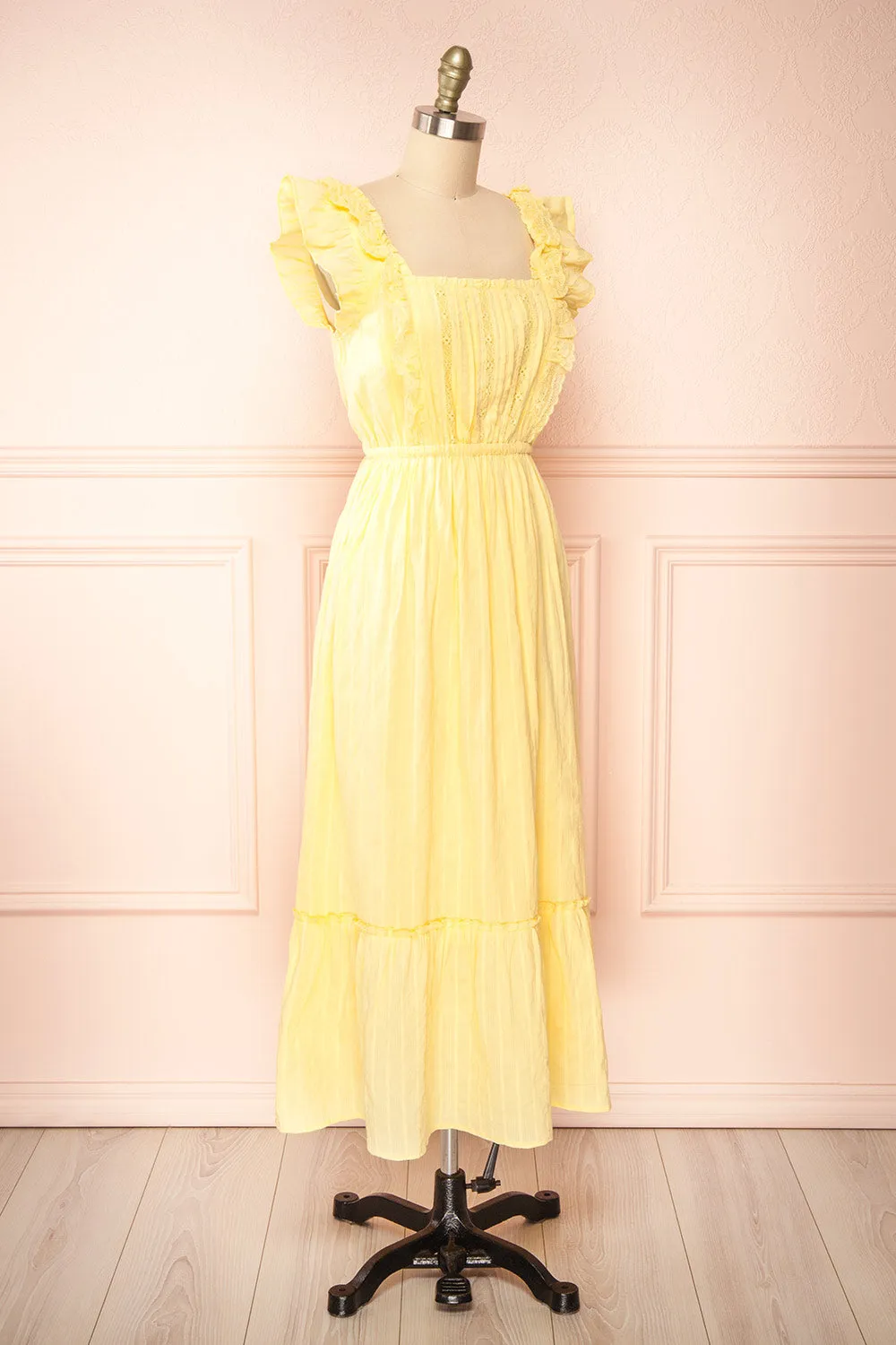 Leonora Yellow | Midi Dress w/ Ruffles & Lace sold by Boutique 1861 product image thumbnail 4