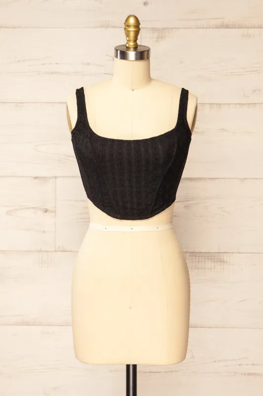 Kuroki Black | Mesh Floral Corset Crop Top sold by Boutique 1861