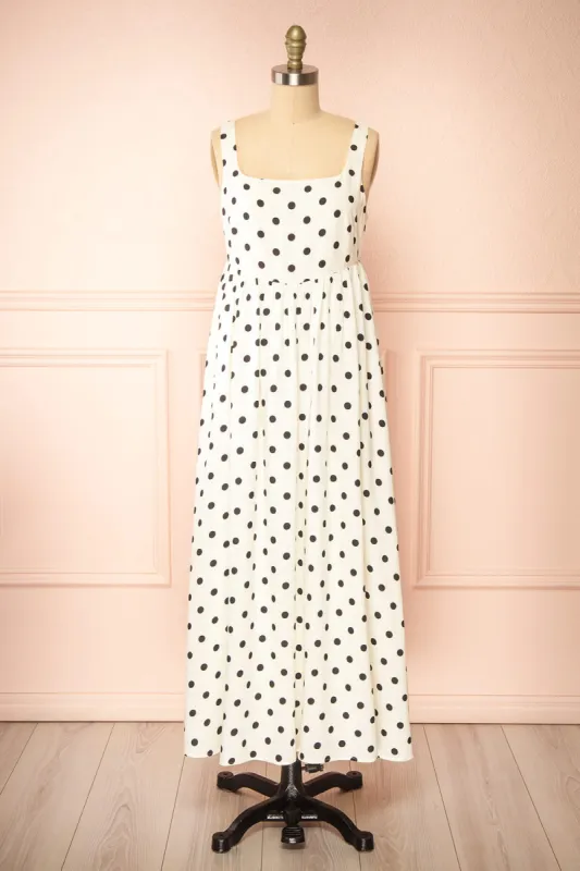 Onomati | White Maxi Dress w/ Black Polka Dots sold by Boutique 1861