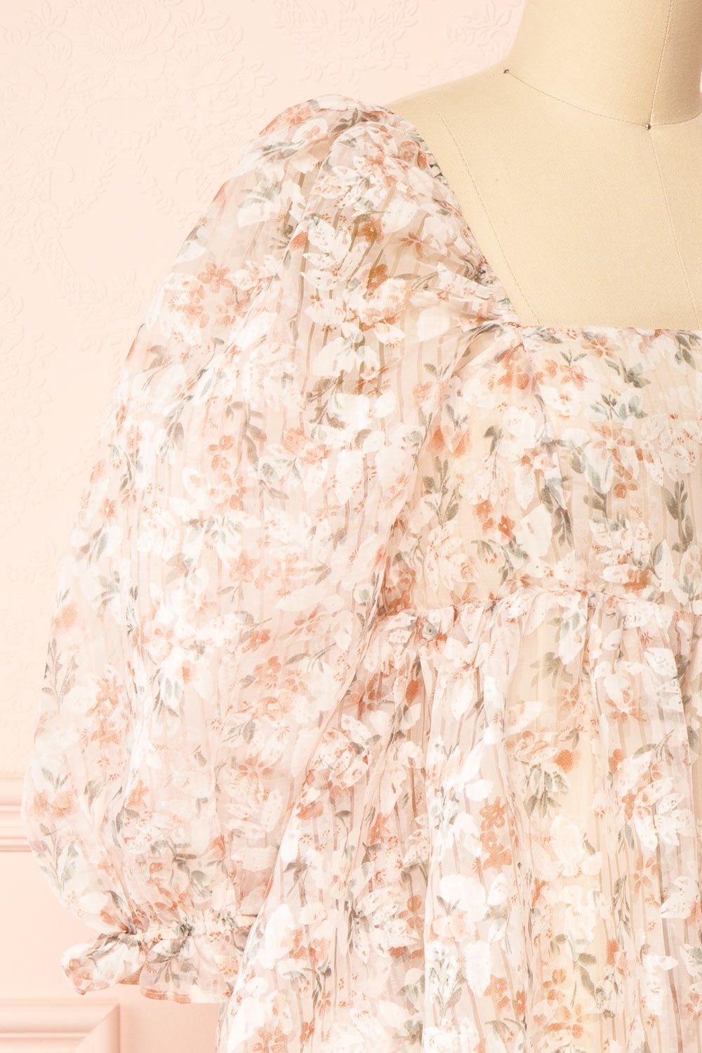 Nicky | Short Floral Beige Babydoll Dress sold by Boutique 1861 product image thumbnail 4