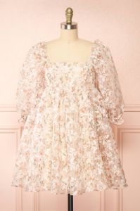 Nicky | Short Floral Beige Babydoll Dress sold by Boutique 1861