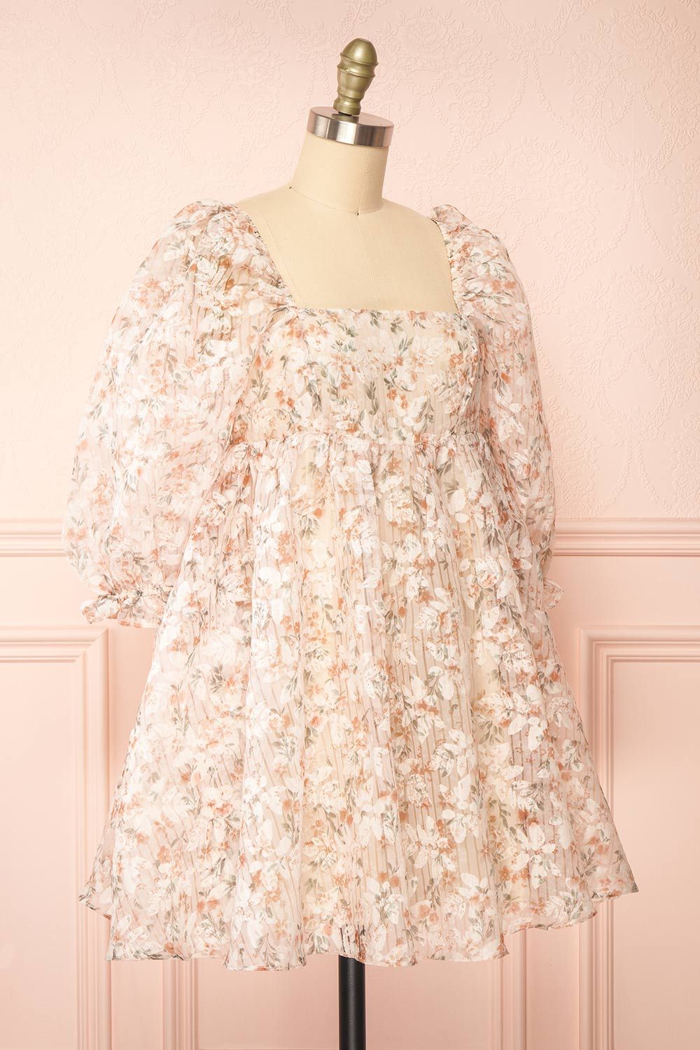 Nicky | Short Floral Beige Babydoll Dress sold by Boutique 1861 product image thumbnail 3