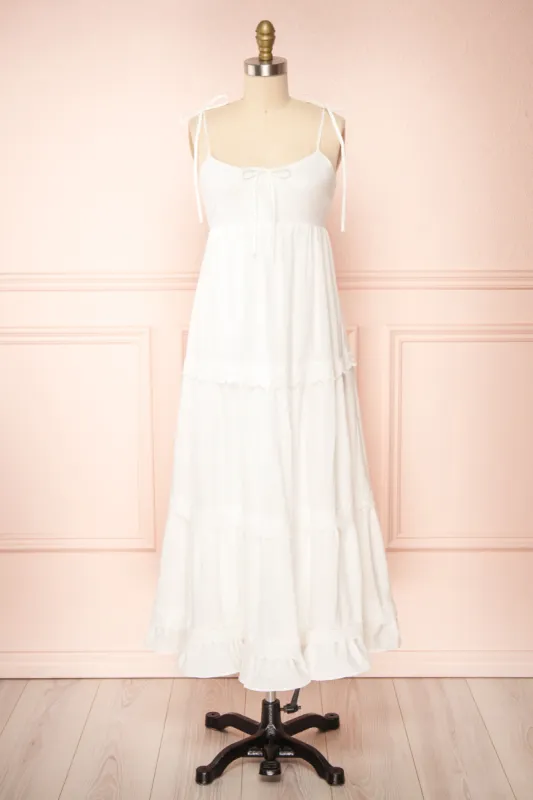 Jennalou | Sleeveless Tiered White Midi Dress sold by Boutique 1861