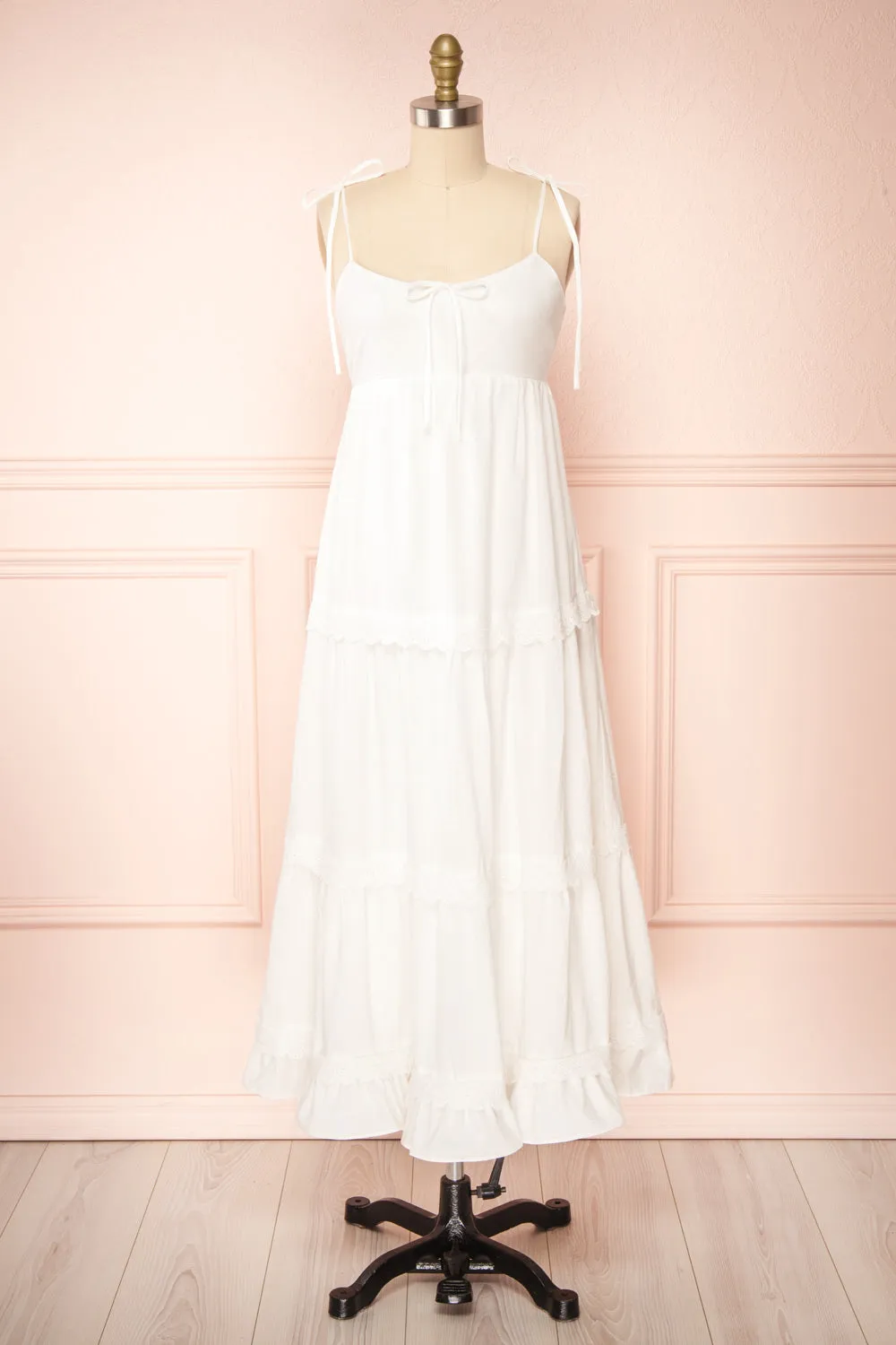 Jennalou | Sleeveless Tiered White Midi Dress sold by Boutique 1861