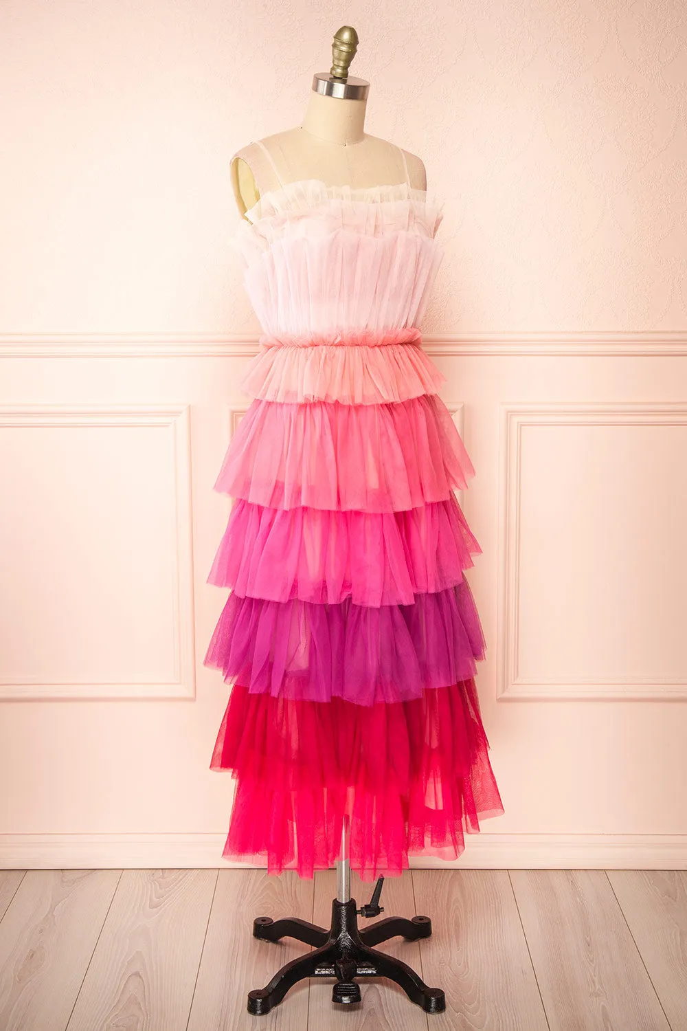 Audee | Pink Layered Tulle Midi Dress sold by Boutique 1861 product image thumbnail 4