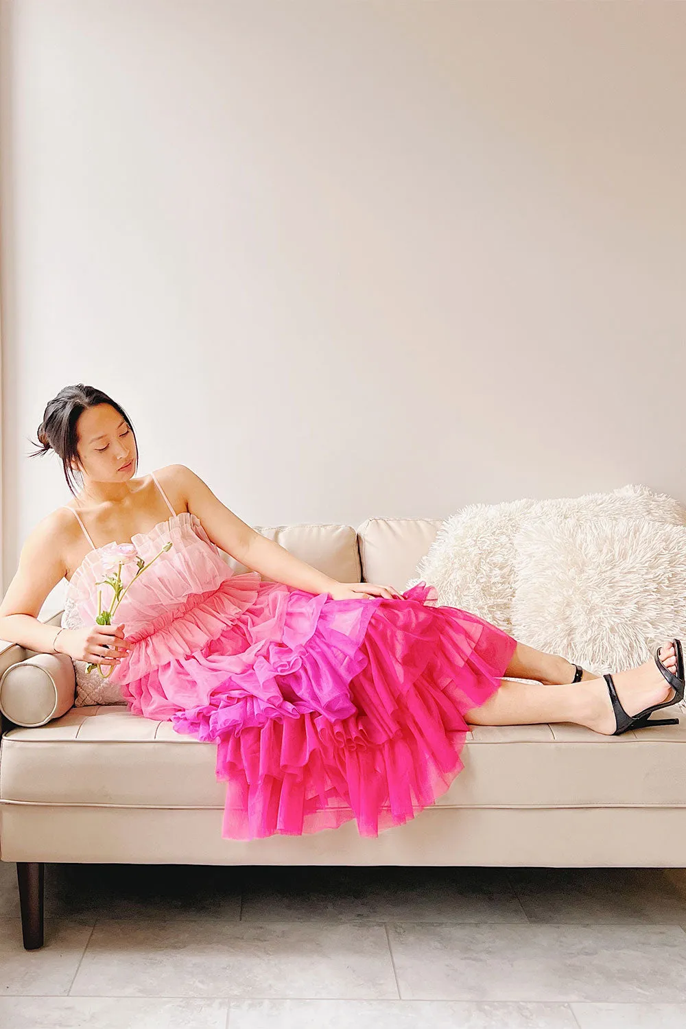 Audee | Pink Layered Tulle Midi Dress sold by Boutique 1861 product image thumbnail 2
