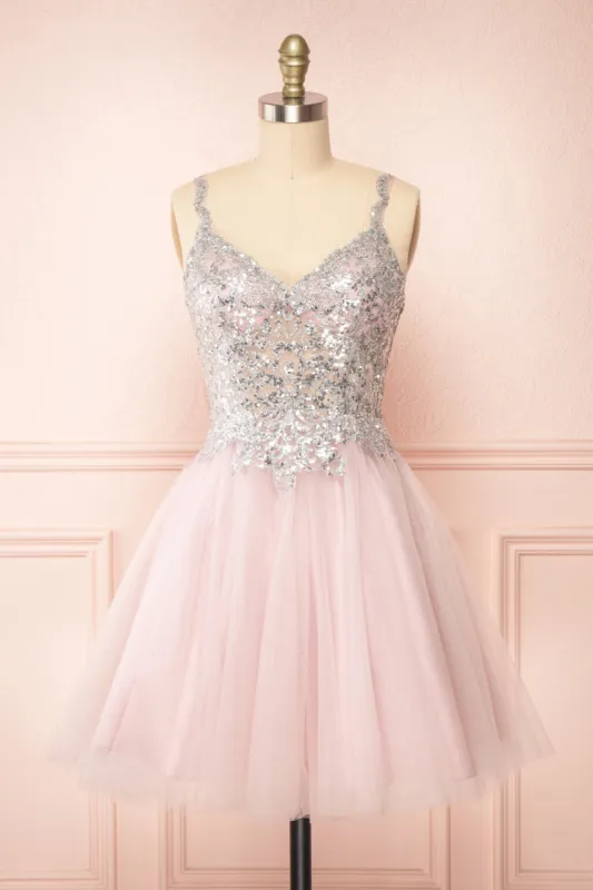 Vivianne Mauve | Short A-Line Tulle Dress w/ Sequins sold by Boutique 1861