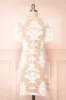 Hansa | Short White Mesh Dress w/ Floral Embroidery sold by Boutique 1861