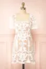 Hansa | Short White Mesh Dress w/ Floral Embroidery sold by Boutique 1861