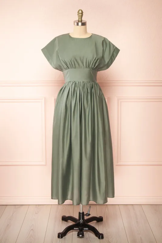 Miriel | Sage Midi Dress w/ Short Sleeves sold by Boutique 1861