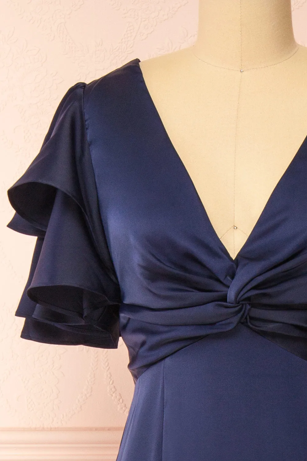 Kyana | V-Neck Navy Satin Maxi Dress sold by Boutique 1861 product image thumbnail 3