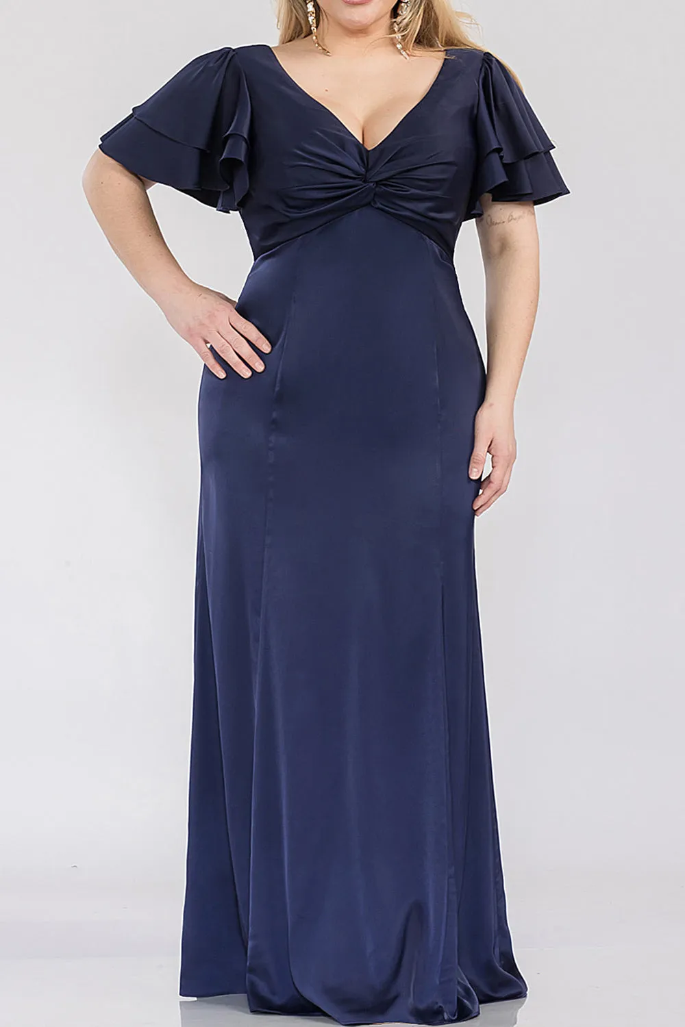 Kyana | V-Neck Navy Satin Maxi Dress sold by Boutique 1861 product image thumbnail 2