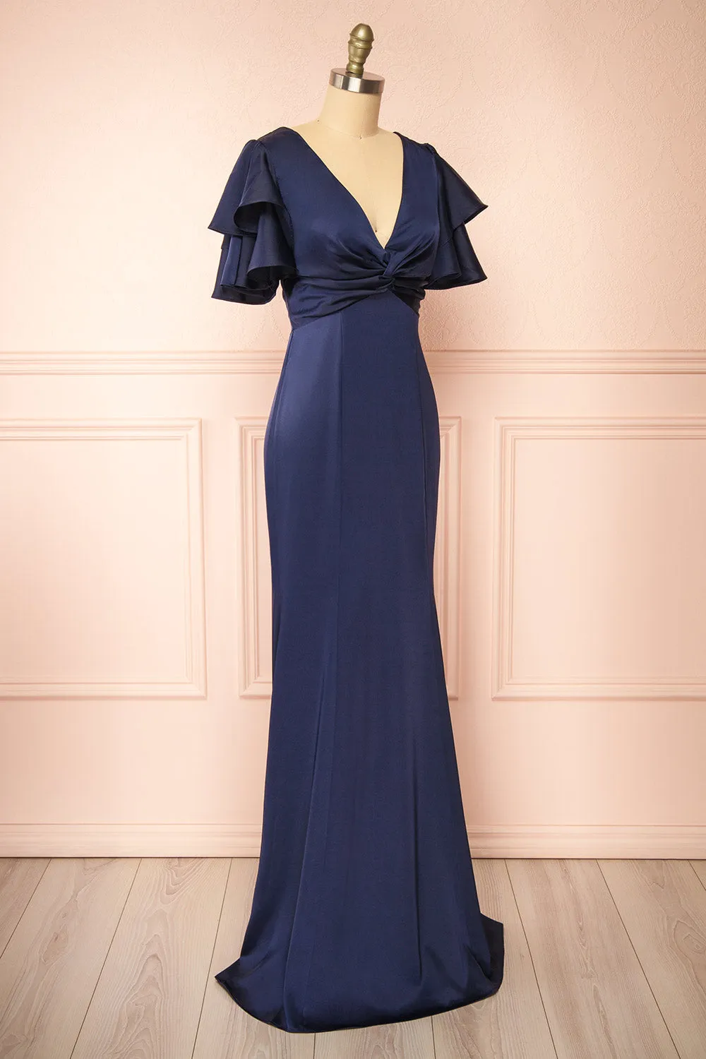 Kyana | V-Neck Navy Satin Maxi Dress sold by Boutique 1861 product image thumbnail 4