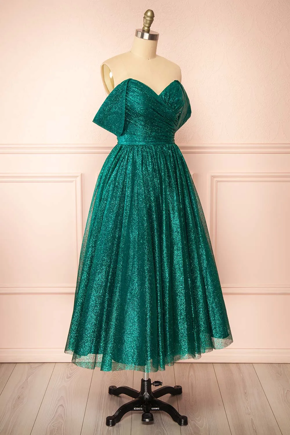 Anastriana Green | Sparkly Off-Shoulder Midi Dress | Parallel