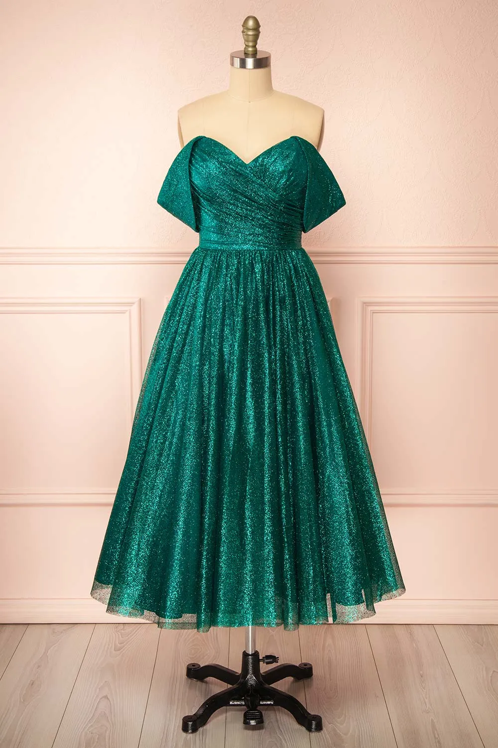 tea length emerald green dress Fiona 100% Cotton Emerald Green Midi Dress, S main image 0