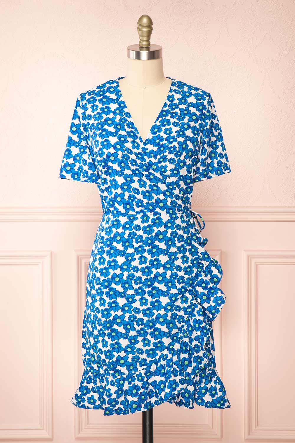 Esrin Blue | Short Floral Wrap Dress sold by Boutique 1861