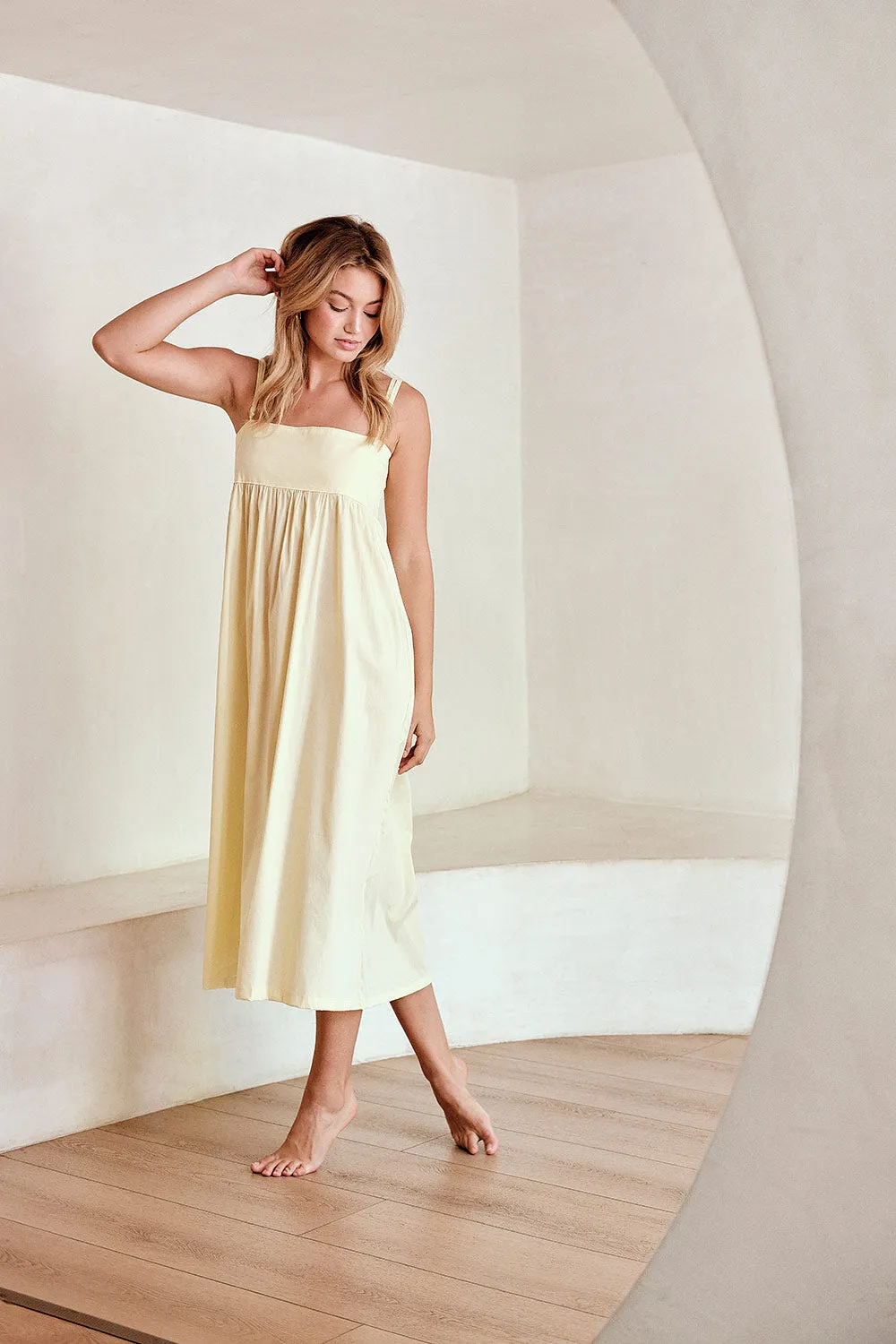 Luisa Yellow | Midi Dress w/ Empire Waist sold by Boutique 1861
