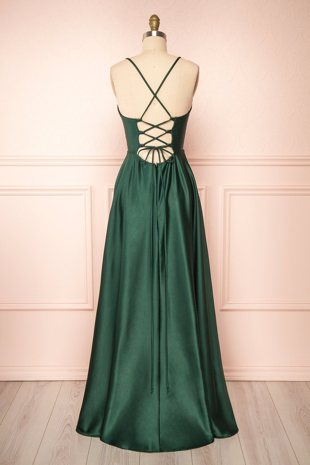 Julia Green | Satin Maxi Dress w/ High Slit sold by Boutique 1861