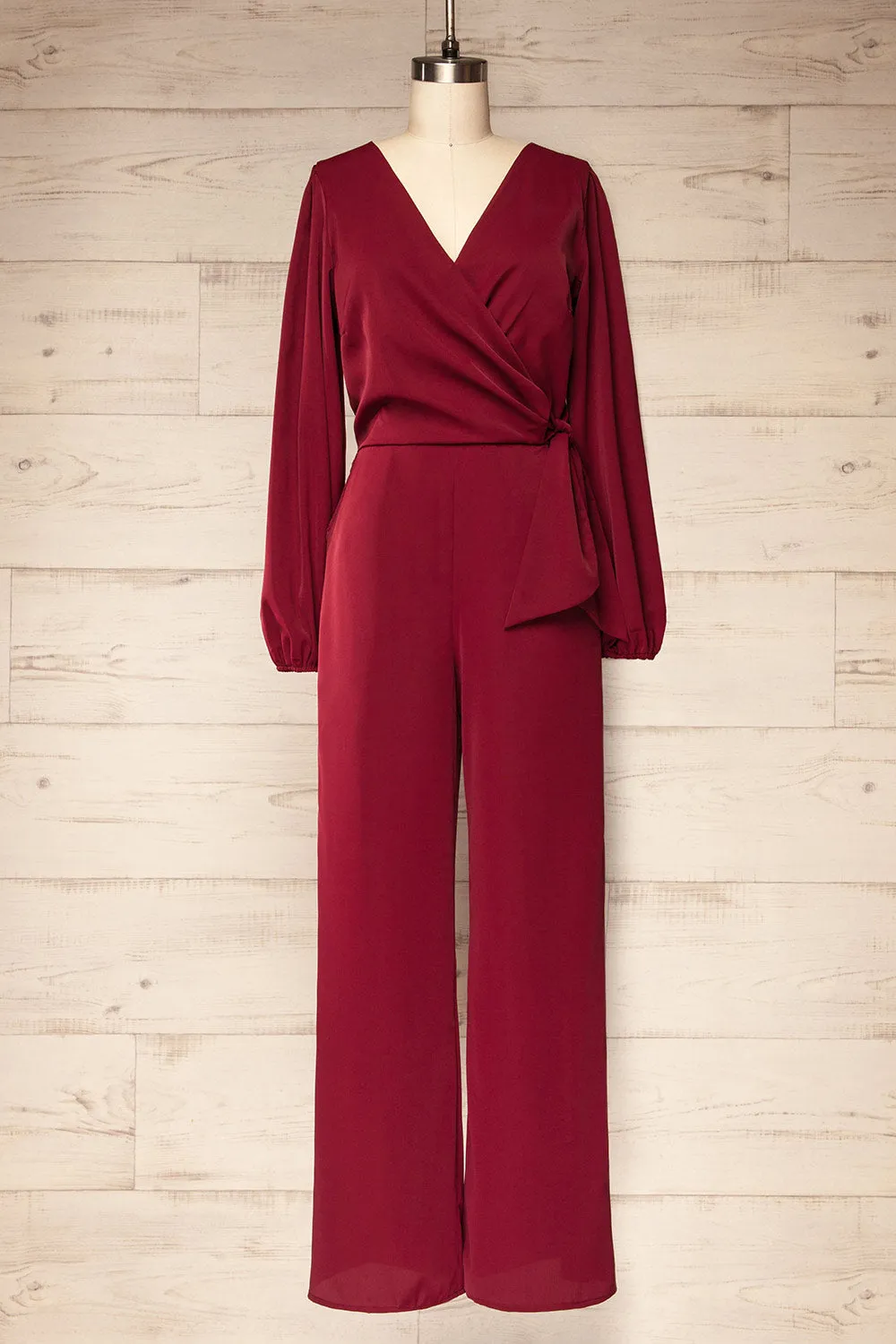 Nantwich Burgundy | Silky Long-Sleeved Jumpsuit sold by Boutique 1861
