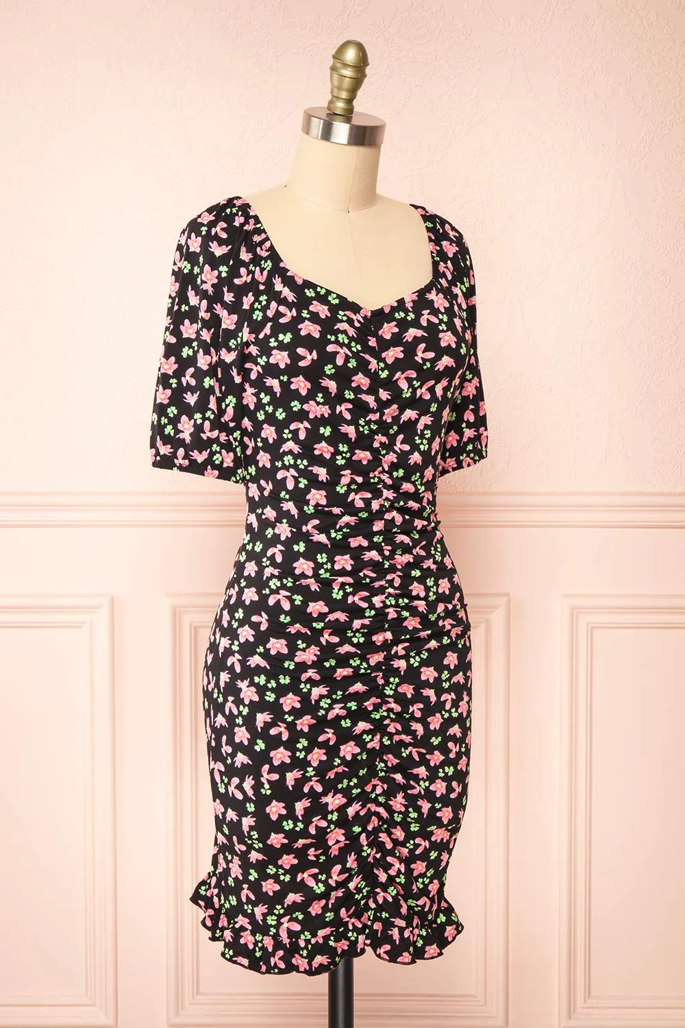 Darva Black | Floral Ruched Short Dress sold by Boutique 1861 product image thumbnail 4