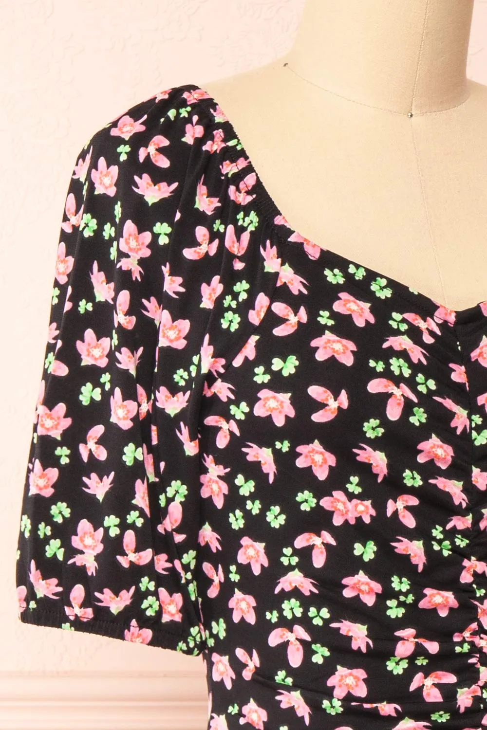 Darva Black | Floral Ruched Short Dress sold by Boutique 1861 product image thumbnail 5