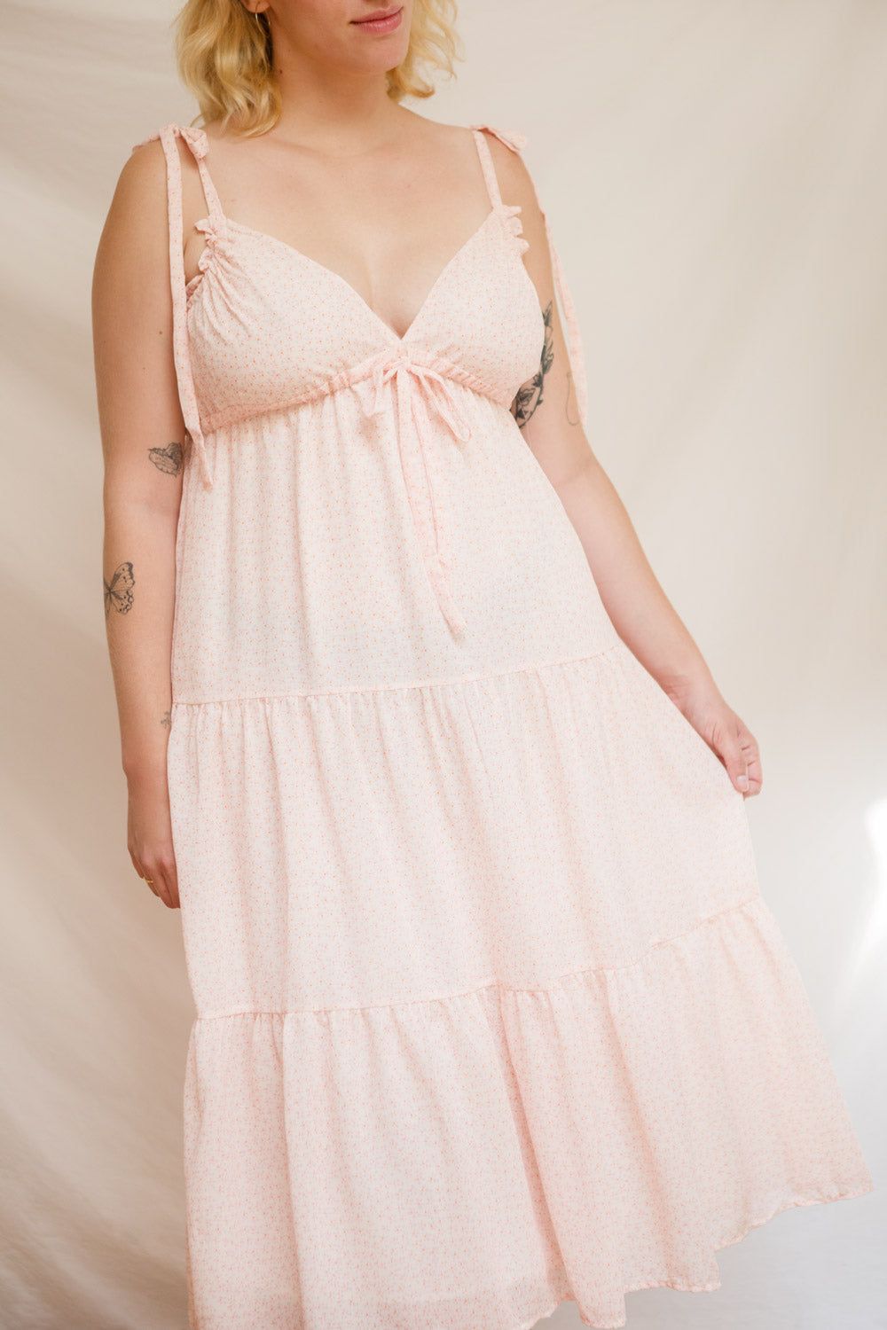 Demelza | Pink Tiered Midi Dress w/ Tied Straps sold by Boutique 1861 product image thumbnail 2