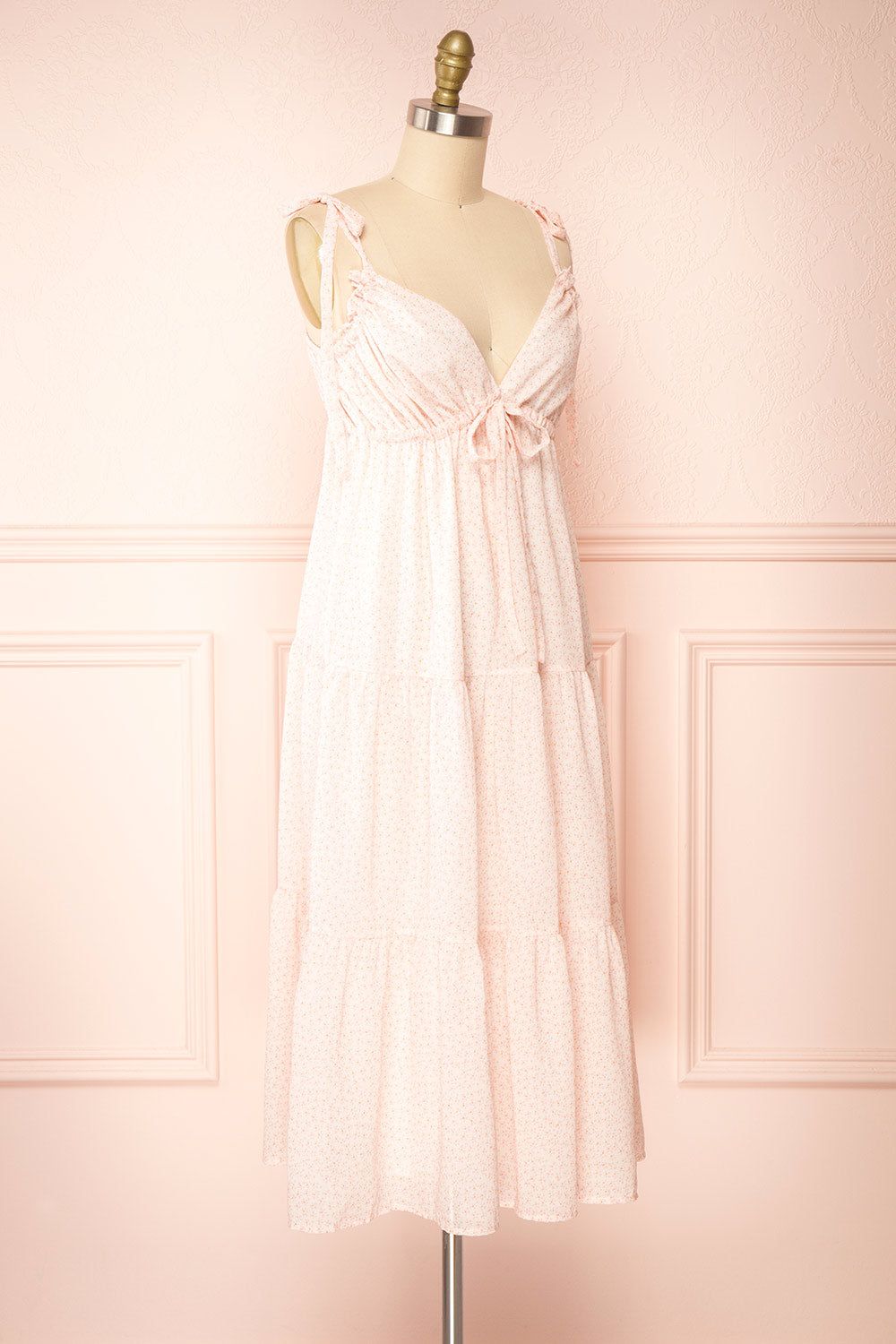 Demelza | Pink Tiered Midi Dress w/ Tied Straps sold by Boutique 1861 product image thumbnail 4