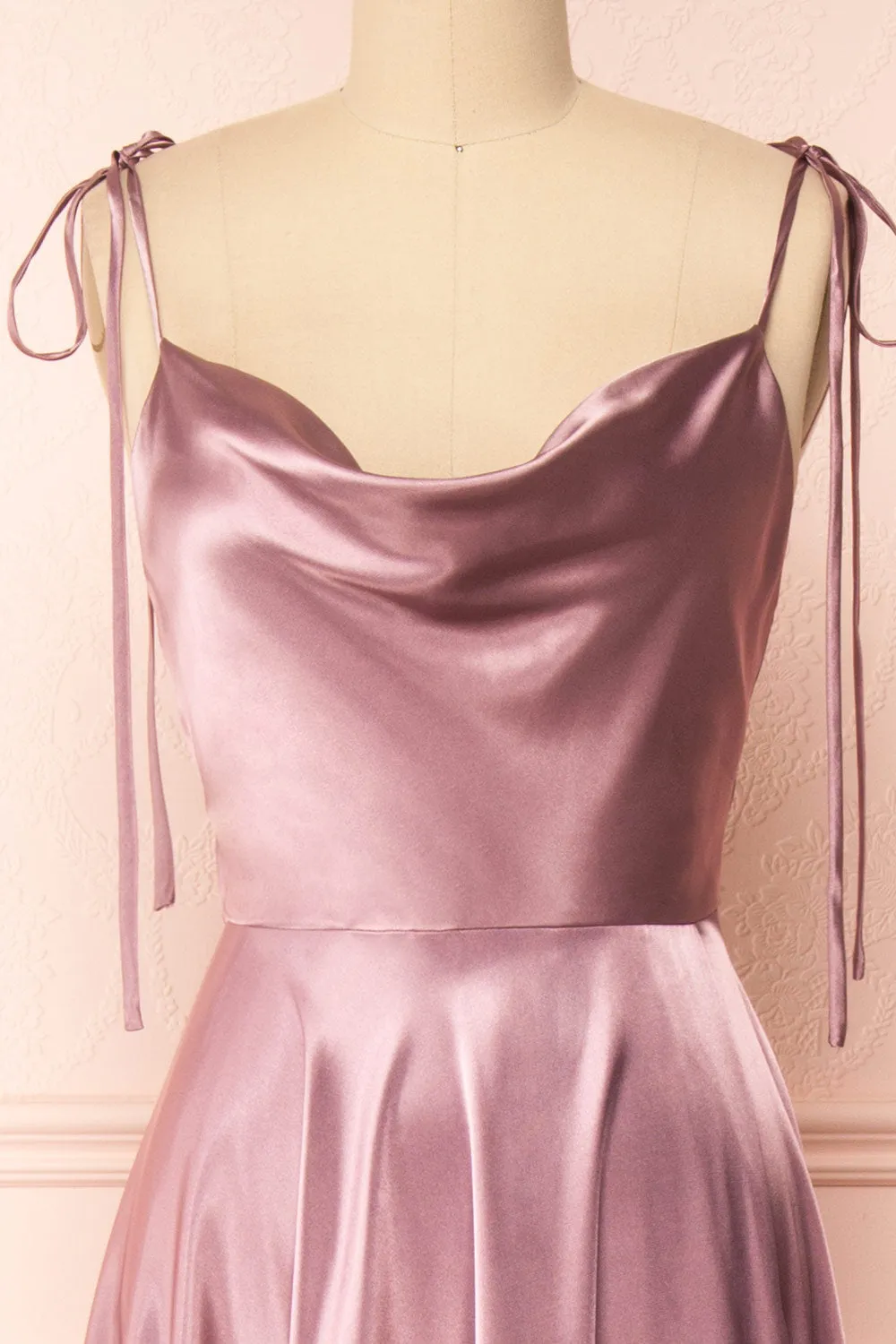 Moira Mauve | Cowl Neck Satin Maxi Dress w/ High Slit sold by Boutique 1861 product image thumbnail 4