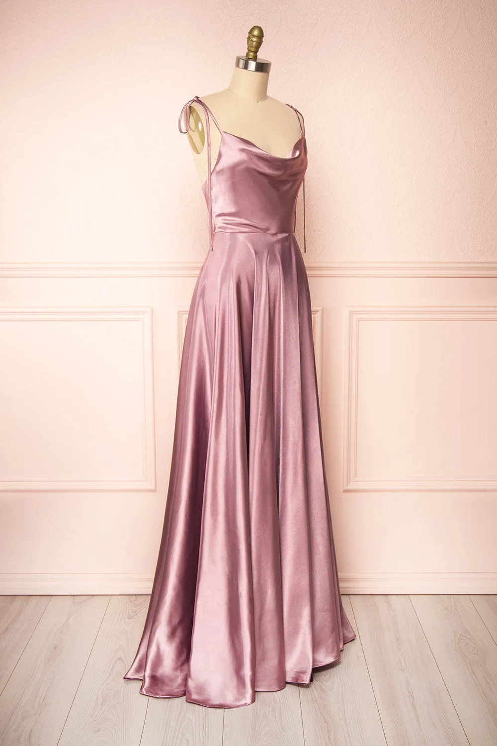 Moira Mauve | Cowl Neck Satin Maxi Dress w/ High Slit sold by Boutique 1861 product image thumbnail 5