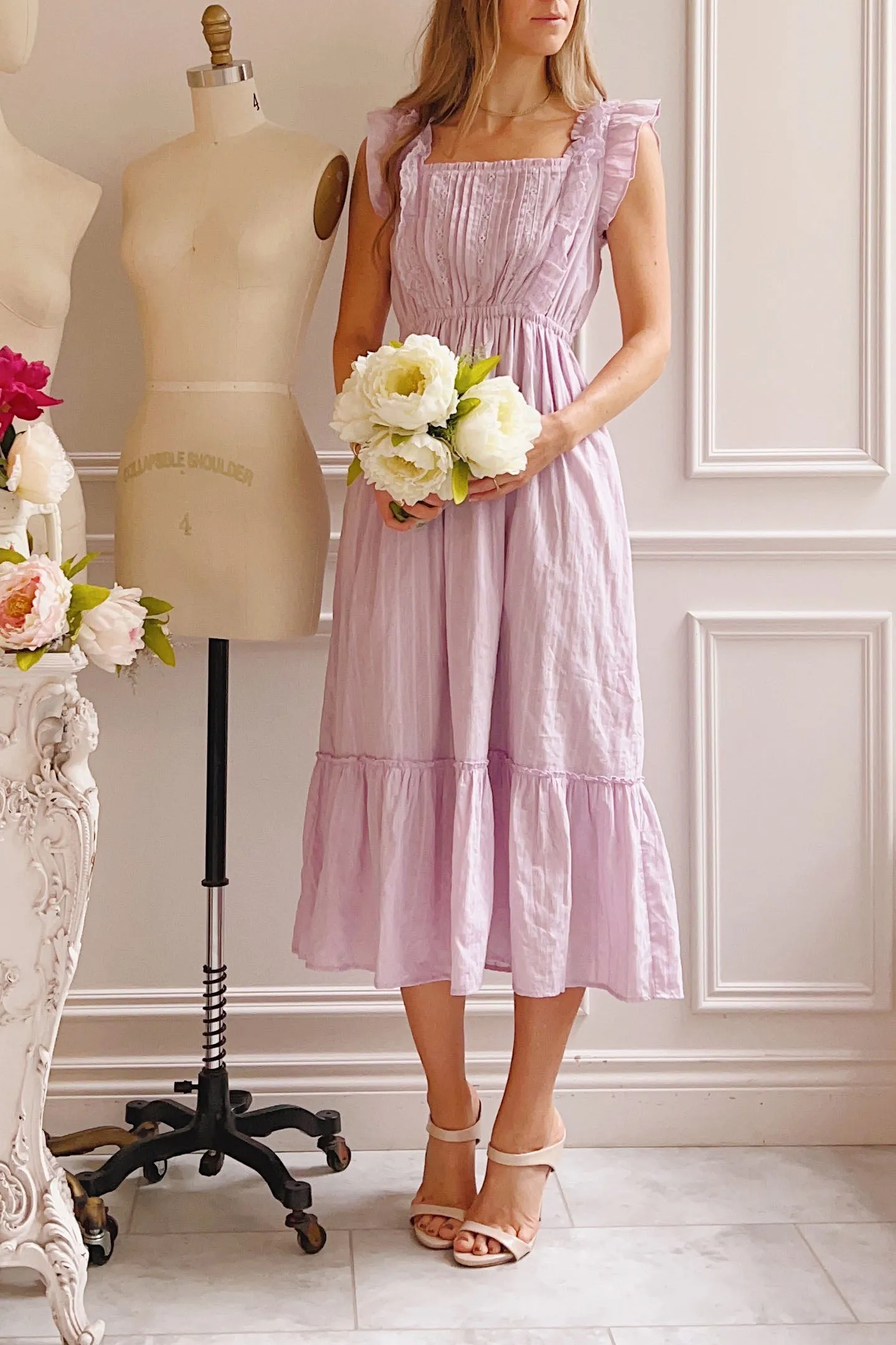 Leonora Ivory | Midi Dress w/ Ruffles & Lace sold by Boutique 1861 product image thumbnail 2